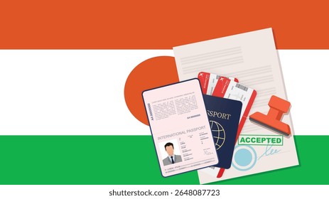 Visto para Níger e Passaporte. Vetor de Fundo da Bandeira da Nigéria