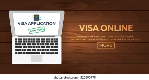 Visa online. Visa application. Document for travel. Vector flat illustration
