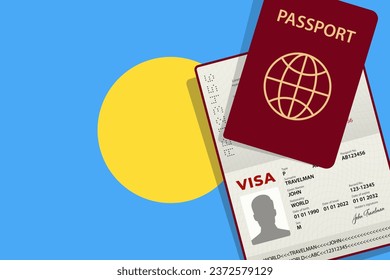 Visa to Palau and Passport. Palau Flag Background Vector