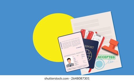 Visa to Palau and Passport. Palau Flag Background Vector