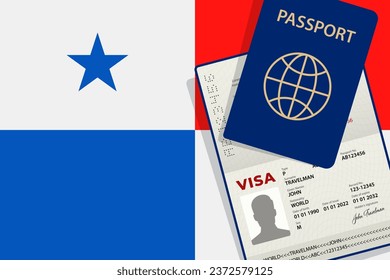 Visa a Panamá y Pasaporte. Vector de fondo de la bandera de Panamá