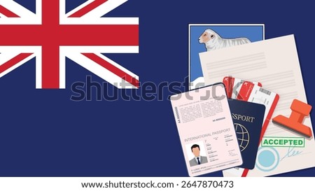 Visa and Passport to the Falkland Islands. Falkland Islands Flag Background Vector