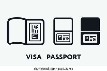 Visa Passport Travel Tourist ID. Flat Vector Line Icon Set.