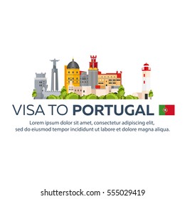 Visa to Portugal. Document for travel. Vector flat illustration