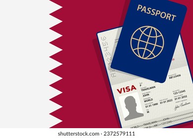 Visa to Qatar Passport. Qatari Flag Background Vector