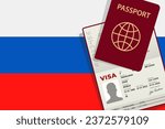 Visa to russia Passport. russia Flag Background Vector