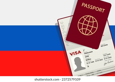 Visum für Russland Reisepass. russischer Flaggenhintergrund-Vektorgrafik