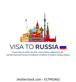 Visa To Russia. Travel To Russia. Document For Travel. Vector Flat Illustration