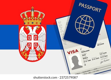 Visa to Serbia and Passport. Serbian Flag Background Vector