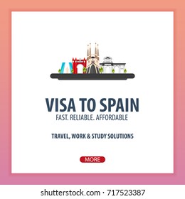 Visa to Spain. Document for travel. Vector flat illustration