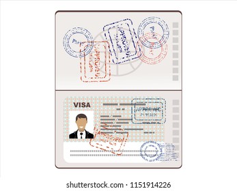 Visa Stamp Passport. Vector illustration in flat style.