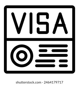 Visa sticker icon illustration for travel document passport with line art black and white clipart for immigration and international graphic symbol design entry permit tourism border control official v