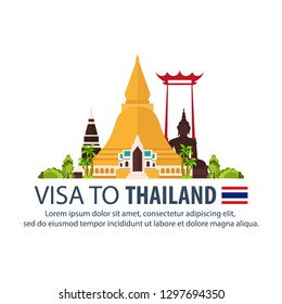 Visa to Thailand. Document for travel. Vector flat illustration