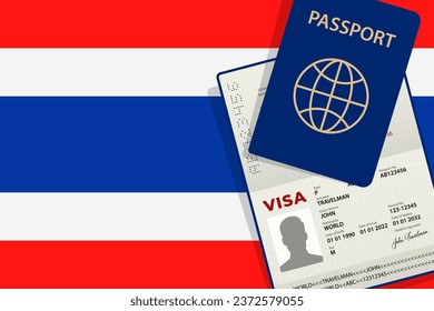 Visa to Thailand and Passport. Thai Flag Background Vector