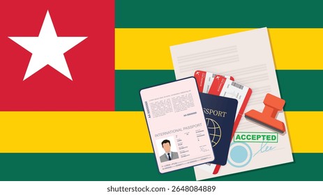 Visto para o Togo e Passaporte. Vetor de Fundo do Sinalizador Togolês