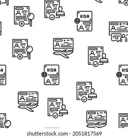 Visa For Traveling Vector Seamless Pattern Thin Line Illustration