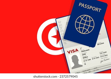 Visa to Tunisia and Passport. Tunisian Flag Background Vector