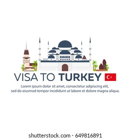 Visa to Turkey. Document for travel. Vector flat illustration