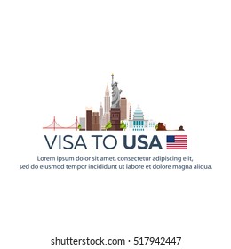 Visa to USA. Travel to USA. Document for travel. Vector flat illustration