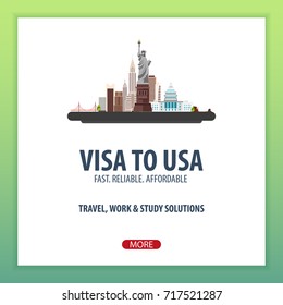 Visa to USA. Travel to USA. Document for travel. Vector flat illustration