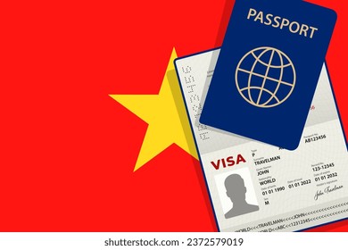 Visa to Vietnam and Passport. Vietnam Flag Background Vector