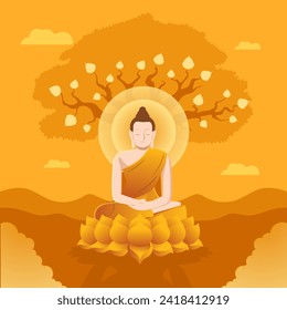 Visakha, Asarn, Makha bucha day. Monje budista para encontrar imágenes de monjes budistas, que juegan un rol central en la ceremonia del Día de Makha Bucha. sentado en una flor de loto con multitud de monjes. Visakha, Asarnha Bucha