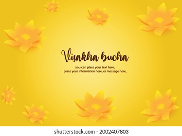 Visakha bucha buddhism lotus on yellow background - Buddhism holidays culture Thailand, banner template vertical poster design