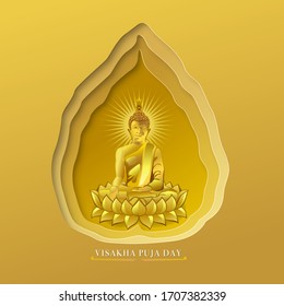 Visakha Puja Day, an important religious day for Buddhists all over the world, Buddhist concepts, Vector illustration and paper art with digital craft style.