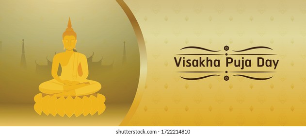 Visakha Puja Day,Thai pattern with Buddha statue is vector flat.