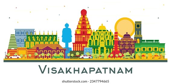 Visakhapatnam India City Skyline with Color Buildings isolated on white. Vector Illustration. Business Travel and Tourism Concept with Historic Architecture. Visakhapatnam Cityscape with Landmarks.