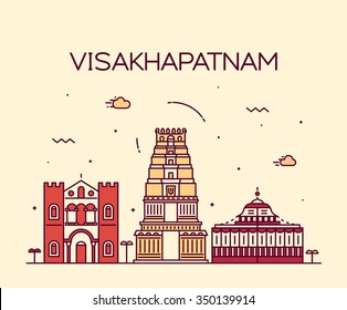 Visakhapatnam skyline, detailed silhouette. Trendy vector illustration, linear style