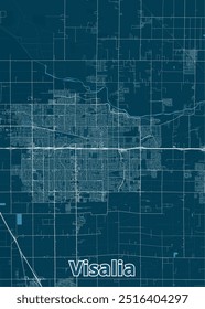 Visalia, California, USA artistic blueprint map poster