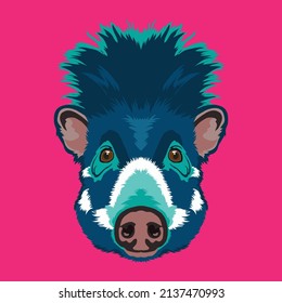 Visayan warty pig face vector illustration in cute cartoon style design, perfect for t shirt design and mascot logo