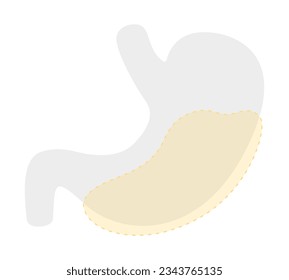 Icono de grasa visceral, tipo de obesidad. Grasa dentro del cuerpo humano que rodea los órganos. Masa interna del tejido adiposo alrededor del estómago, área de cavidad abdominal. Ilustración del vector médico pictograma