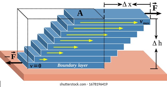 Viscosity Is A Measure Of The Friction Force Or Resistance Between Adjacent Fluid Layers. This Is The Best Illustration (vector) Of The Fluid Layer Model