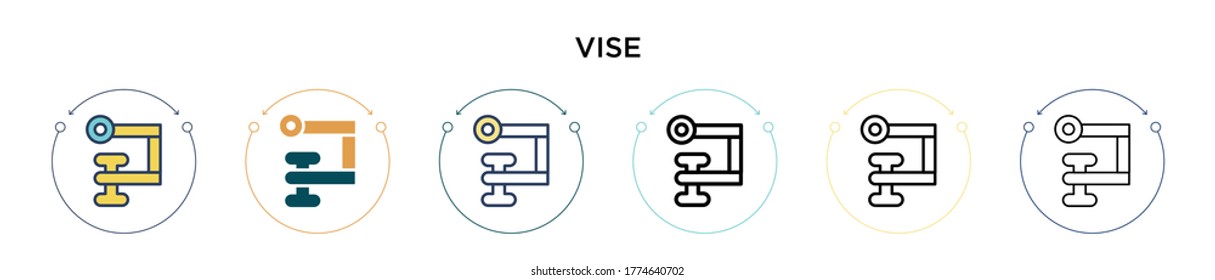 Vise icon in filled, thin line, outline and stroke style. Vector illustration of two colored and black vise vector icons designs can be used for mobile, ui, web