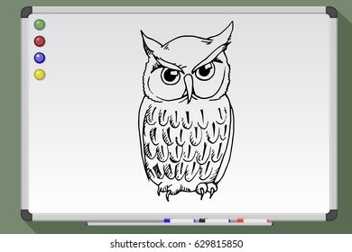 Vise Owl hand drawn vector illustration on whiteboard