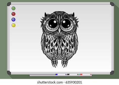 Vise Owl hand drawn vector illustration on whiteboard