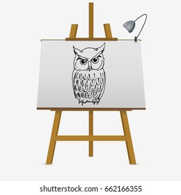 Vise Owl hand drawn vector illustration on easel