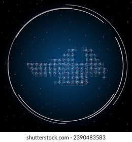 The vise symbol filled with white dots. Pointillism style. Some dots is red. Vector illustration on blue background with stars