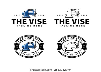 ferramenta vise cruzado colorido e esboço distintivo logotipo design conjunto para oficina e garagem. bancada, ferramenta de pressão ilustração logotipo modelo para reparador, mecânico, artesão 