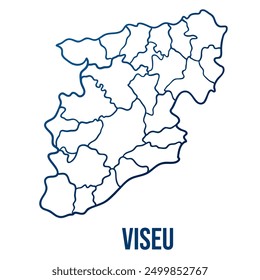 Viseu district with municipalities map. Abstract smooth blue gradient linear vector 