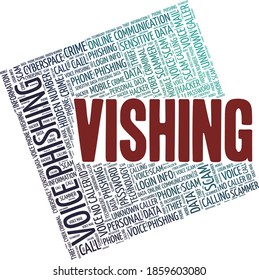 Vishing - voice phishing vector illustration word cloud isolated on a white background.