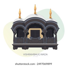 Vishrambaug Wada Canopy - Elaborar tallas de madera - Pune - Ilustración de stock como archivo EPS 10 