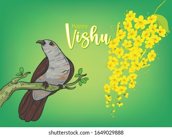 Vishu bird and Vishu Flower vector illustration