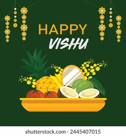 Vishu Keralas's new year, Happy Vishu, Kerala festival with Vishu Kani, vector illustration design