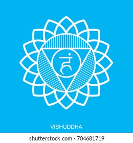Vishuddha. Chakra vector isolated minimalistic flat icon - for yoga studio, banner, poster, symbol used in Hinduism, Buddhism and Ayurveda. Editable concept. Simple white and blue.