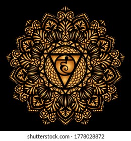 Vishuddha - the fifth guttural chakra. Sacral sign. Meditation
Vishuddha. Throat chakra. Symbol of the fifth human chakra. Vector illustration.Yoga, meditation, reiki. suitable for laser cutting
