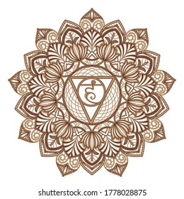 Vishuddha - the fifth guttural chakra. Sacral sign. Meditation
Vishuddha. Throat chakra. Symbol of the fifth human chakra. Vector illustration.Yoga, meditation, reiki. suitable for laser cutting
