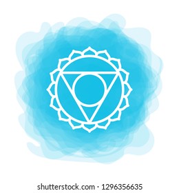 Vishuddha icon. The fifth guttural chakra. Vector blue smoky circle. Line symbol. Sacral sign. Meditation